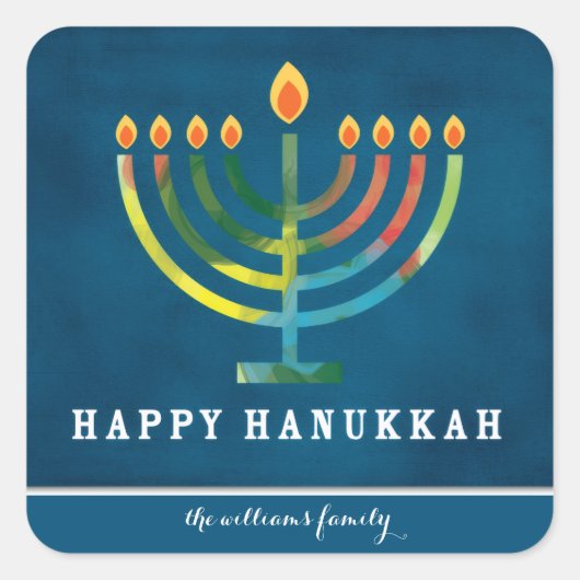 Gepersonaliseerd Prettig Hanukkah Vierkante Sticker (Voorkant)
