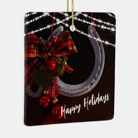Gepersonaliseerd Prettige feestdagen Hoefijzer Ker Keramisch Ornament (Rechts)