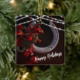 Gepersonaliseerd Prettige feestdagen Hoefijzer Ker Keramisch Ornament