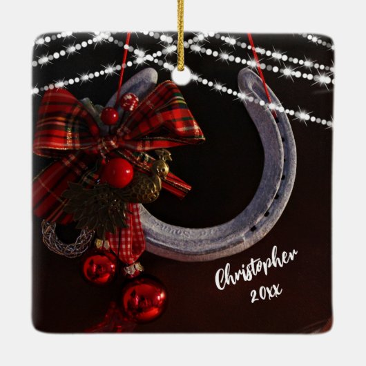 Gepersonaliseerd Prettige feestdagen Hoefijzer Ker Keramisch Ornament (Achterkant)