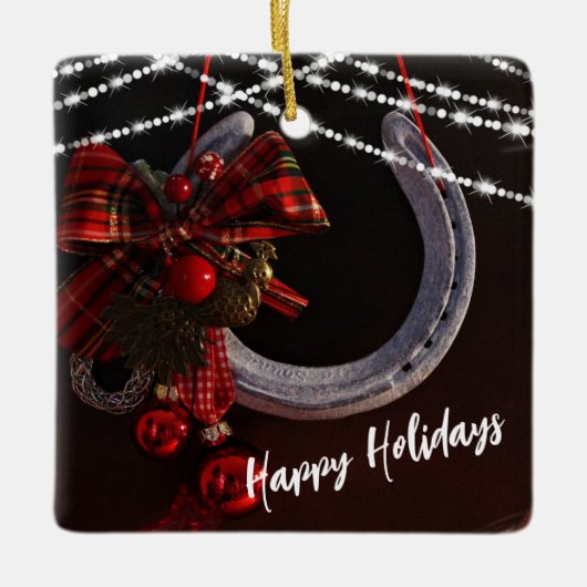 Gepersonaliseerd Prettige feestdagen Hoefijzer Ker Keramisch Ornament (Voorkant)