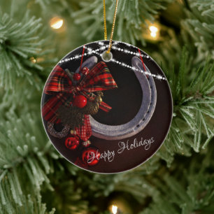 Gepersonaliseerd Prettige feestdagen Hoefijzer Ker Keramisch Ornament
