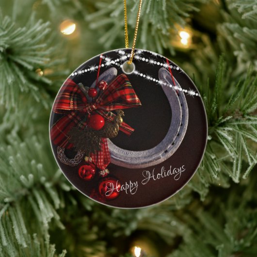 Gepersonaliseerd Prettige feestdagen Hoefijzer Ker Keramisch Ornament (Boom)