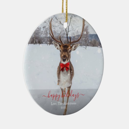 Gepersonaliseerd Prettige feestdagen rendierjaar Keramisch Ornament (Rechts)