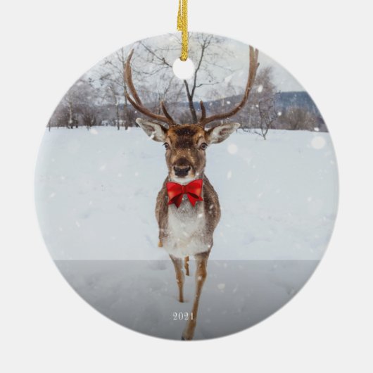 Gepersonaliseerd Prettige feestdagen rendierjaar Keramisch Ornament (Achterkant)