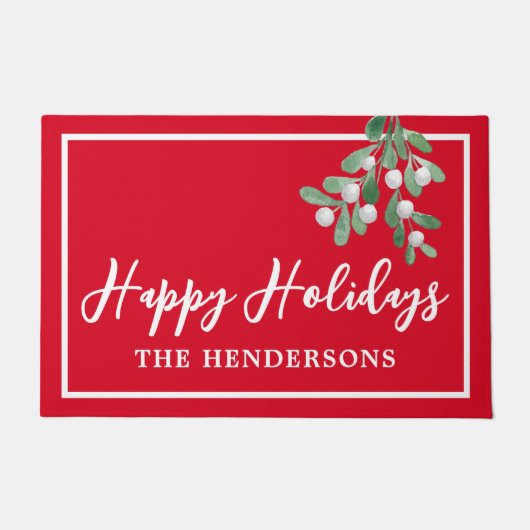 Gepersonaliseerd Prettige feestdagen Rode Kerstker Deurmat (Voorkant)