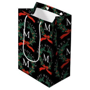 Gepersonaliseerd Prettige feestdagen zwart monogra Medium Cadeauzakje