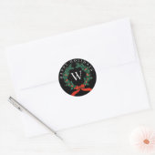 Gepersonaliseerd Prettige feestdagen zwart monogra Ronde Sticker (Envelop)
