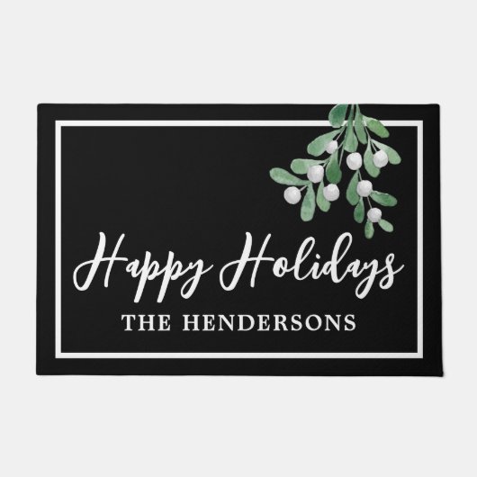 Gepersonaliseerd Prettige feestdagen zwarte kerst Deurmat (Voorkant)