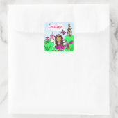 Gepersonaliseerd  prinses en onicorn Castle Vierkante Sticker (Tas)