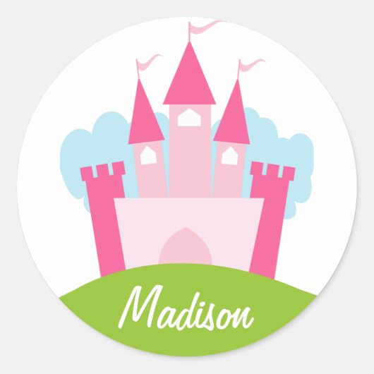 Gepersonaliseerd Prinses Kasteel Ronde Sticker (Voorkant)