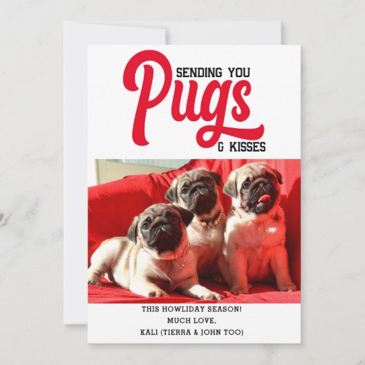 Gepersonaliseerd Pug Dog Christmas Afbeelding Cust Feestdagenkaart (Voorkant)