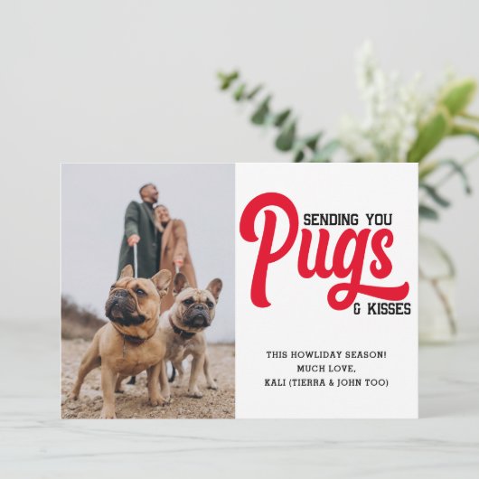 Gepersonaliseerd Pug Dog Christmas Afbeelding Cust Feestdagenkaart (Staand voorkant)