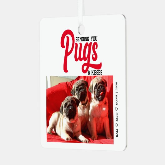 Gepersonaliseerd Pug Dog Christmas Afbeelding Cust Metalen Ornament (Voorkant links)