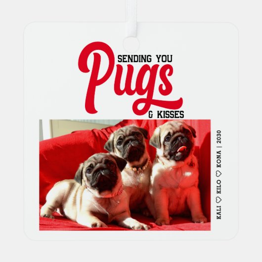 Gepersonaliseerd Pug Dog Christmas Afbeelding Cust Metalen Ornament (Achterkant)
