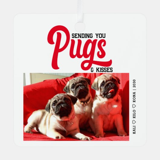 Gepersonaliseerd Pug Dog Christmas Afbeelding Cust Metalen Ornament (Voorkant)