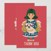 Gepersonaliseerd Pug Wenskaart | Boho Floral Kaart (Voorkant / Achterkant)