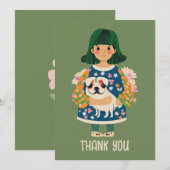 Gepersonaliseerd Pug Wenskaart | Boho Floral Kaart (Voorkant / Achterkant)