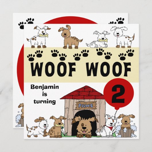 Gepersonaliseerd "Puppy Dog Birthday"-uitnodiginge Kaart (Voorkant / Achterkant)