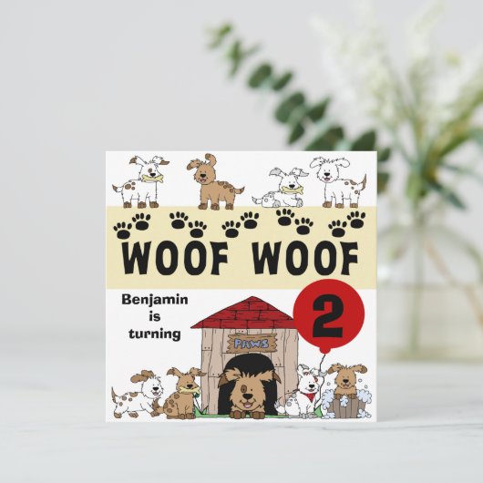 Gepersonaliseerd "Puppy Dog Birthday"-uitnodiginge Kaart (Staand voorkant)