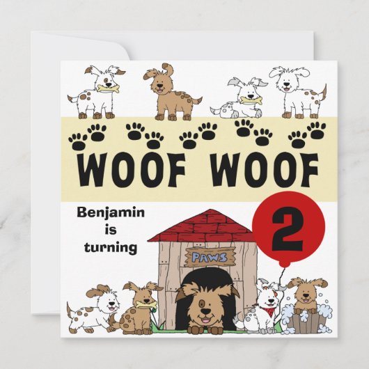 Gepersonaliseerd "Puppy Dog Birthday"-uitnodiginge Kaart (Voorkant)