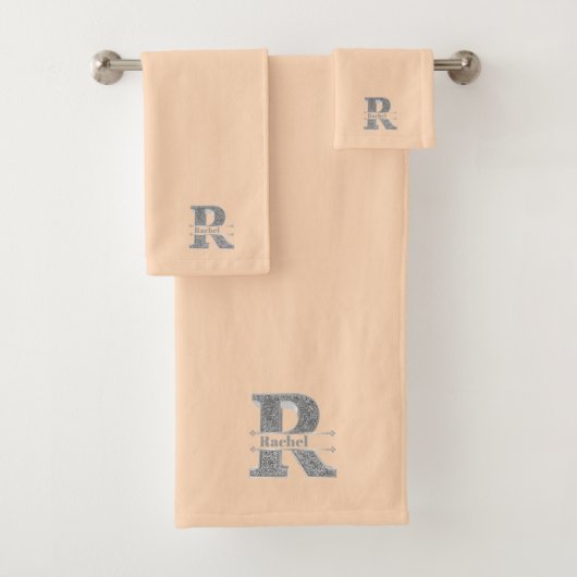 Gepersonaliseerd R Initiaal Silver Monogram Jouw n Bad Handdoek (Insitu)