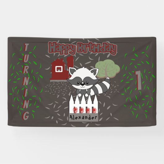 Gepersonaliseerd Raccoon Animal Theme Birthday Par Spandoek (Horizontaal)