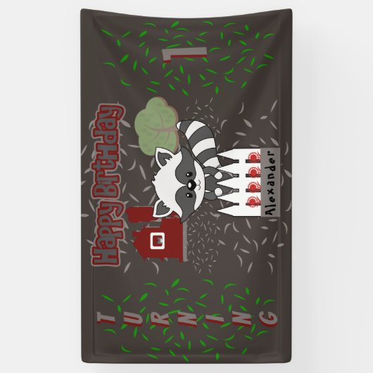 Gepersonaliseerd Raccoon Animal Theme Birthday Par Spandoek (Verticaal)