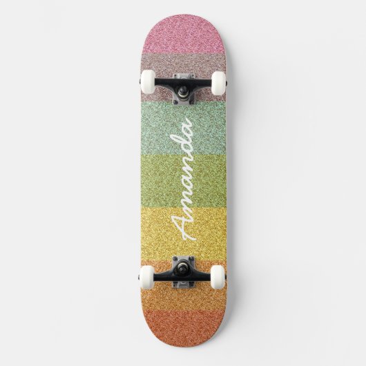 Gepersonaliseerd Rainbow Glitter skateboard met na (Voorkant)