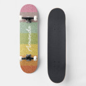 Gepersonaliseerd Rainbow Glitter skateboard met na (Voorkant)