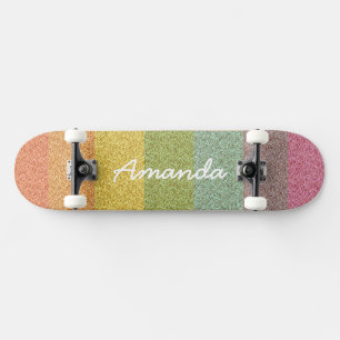 Gepersonaliseerd Rainbow Glitter skateboard met na