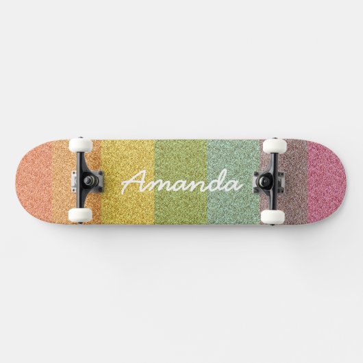 Gepersonaliseerd Rainbow Glitter skateboard met na (Horizontaal)