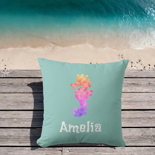 Gepersonaliseerd Rainbow Seahorse Sierkussen