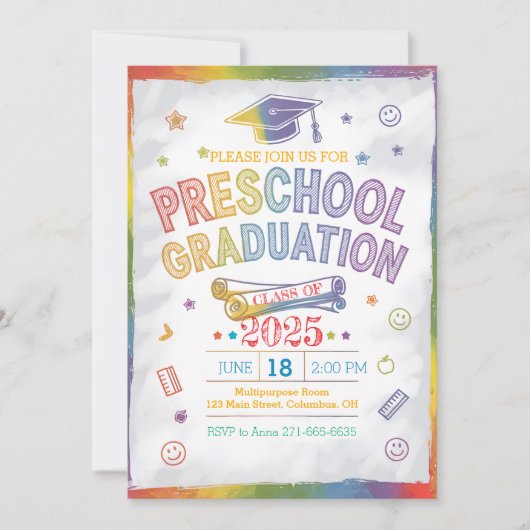 Gepersonaliseerd Rainbow-Theme Preschool Afstudere Kaart (Voorkant)