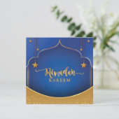Gepersonaliseerd Ramadan Kareem Mubarak Blue en Go Feestdagenkaart (Staand voorkant)