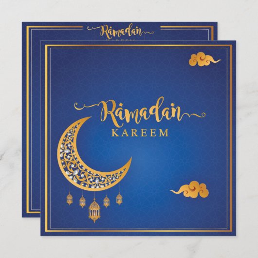 Gepersonaliseerd Ramadan Kareem Mubarak Blue en Go Feestdagenkaart (Voorkant / Achterkant)