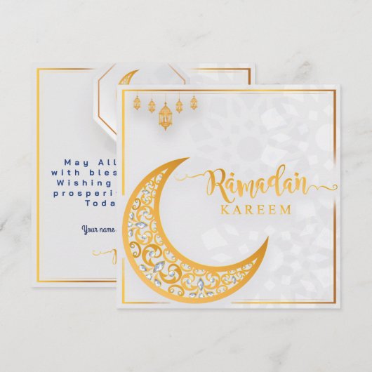 Gepersonaliseerd Ramadan Kareem Mubarak White en G Feestdagenkaart (Voorkant / Achterkant)