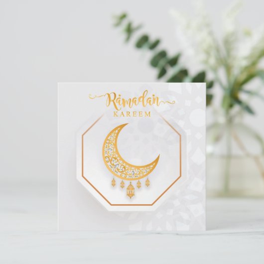 Gepersonaliseerd Ramadan Kareem White en Golden 2 Feestdagenkaart (Staand voorkant)