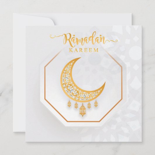Gepersonaliseerd Ramadan Kareem White en Golden 2 Feestdagenkaart (Voorkant)