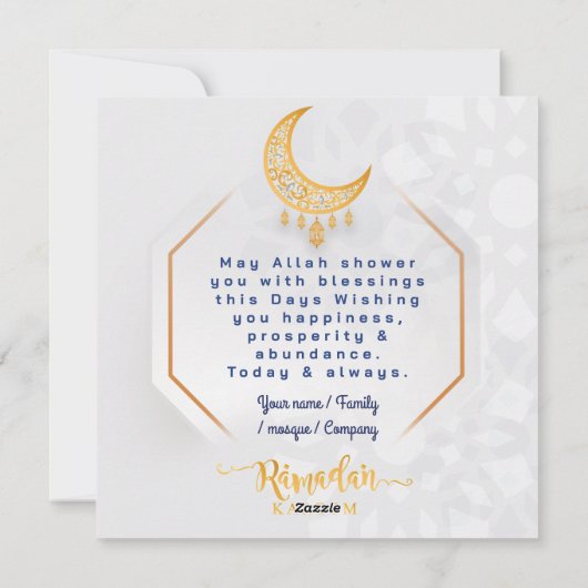 Gepersonaliseerd Ramadan Kareem White en Golden 2 Feestdagenkaart (Achterkant)