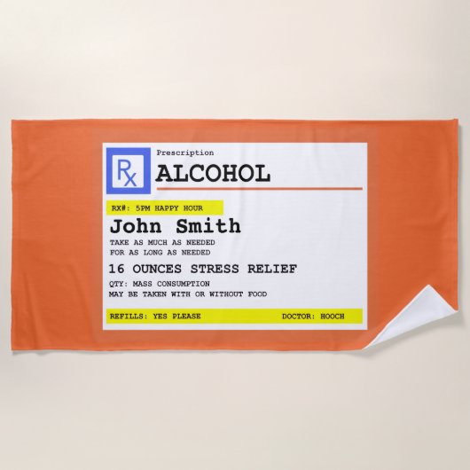 Gepersonaliseerd Recept Alcohol Humor Strandlaken (Voorkant)
