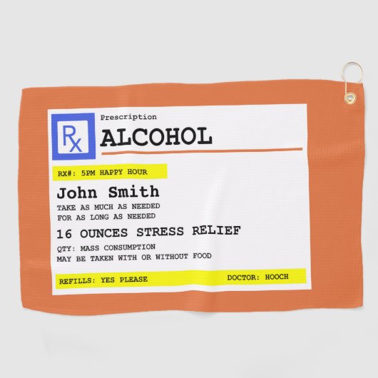 Gepersonaliseerd recept Alcohol Humoristisch Golfhanddoek (Horizontaal)