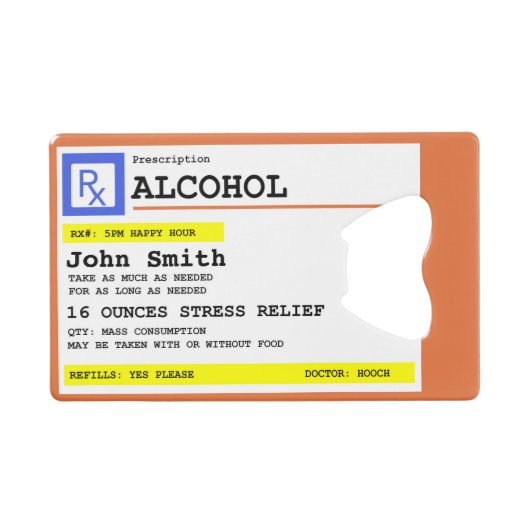 Gepersonaliseerd recept Humoureuze alcohol Creditkaart Flessenopener (Voorkant (Horizontaal))