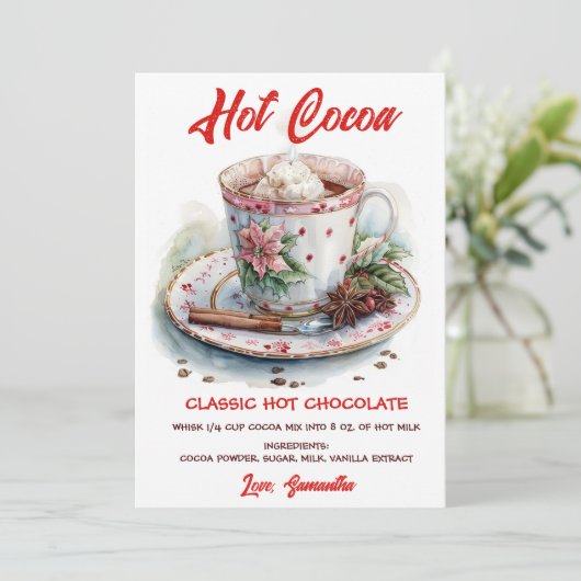 Gepersonaliseerd recept voor warme chocolademelk feestdagenkaart (Staand voorkant)