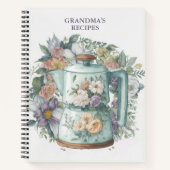 Gepersonaliseerd Recept Waterverf Bloemen Koffieze Notitieboek (Voorkant)