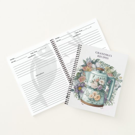 Gepersonaliseerd Recept Waterverf Bloemen Koffieze Notitieboek (Binnen)