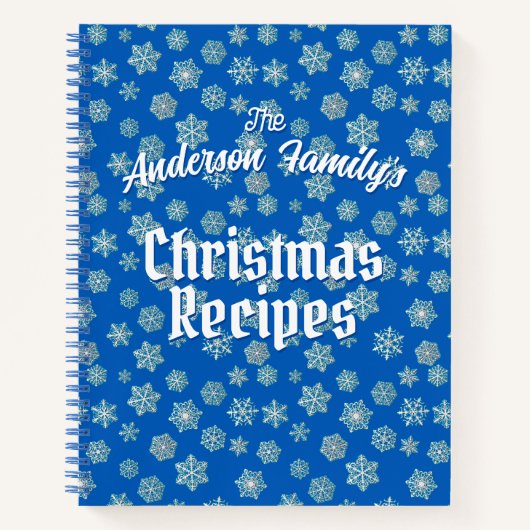 Gepersonaliseerd Recipe Blue Snowflake Pattern Notitieboek (Voorkant)