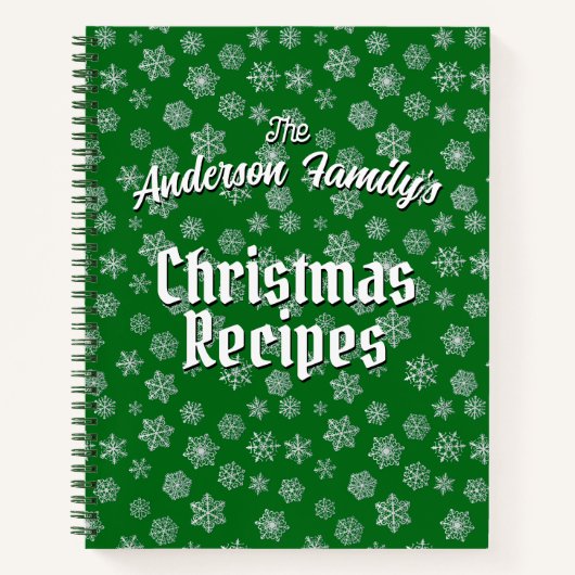 Gepersonaliseerd Recipe Green Snowflake Pattern Notitieboek (Voorkant)