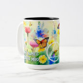 Gepersonaliseerd Recovery Slogan met bloemen en vl Tweekleurige Koffiemok (Voorkant links)