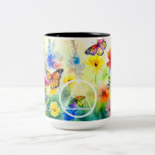 Gepersonaliseerd Recovery Slogan met bloemen en vl Tweekleurige Koffiemok (Center)